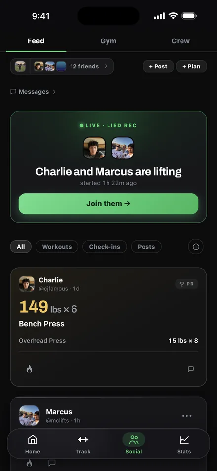 Ceko — feed of friends' workouts and PRs