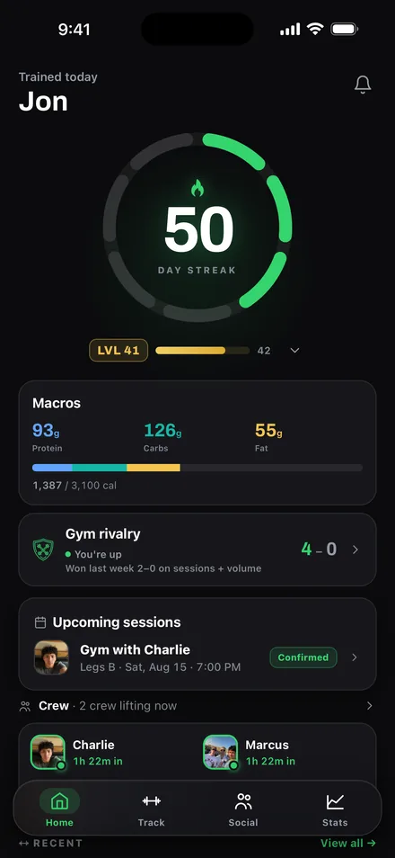 Ceko — home: today's workout, streak, and macros