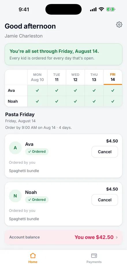 hotlunch.food — every kid ordered through Friday